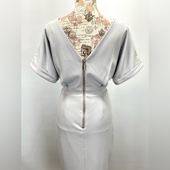 ALEXIA ADMOR Light gray JACQUELINE short sleeve cocktail midi dress size 8 - Picture 8 of 16